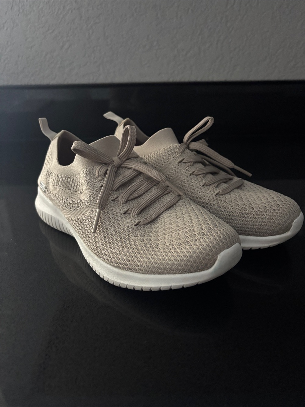 Memory foam Skechers Women's Light Beige Knit Slip-On Sneakers